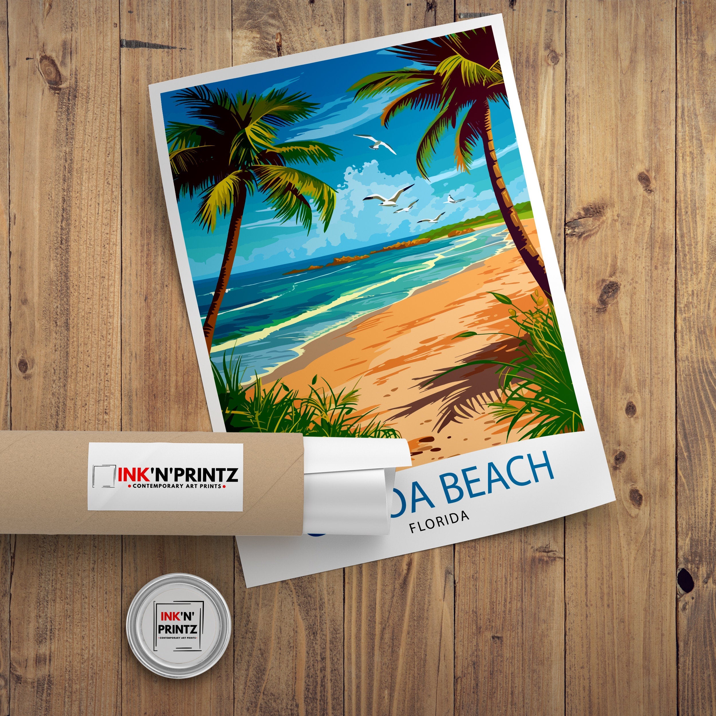 Cocoa Beach Florida Print| Surfing Paradise Art Space Coast Poster Florida Beach Wall Decor Atlantic Ocean Illustration Coastal Town Artwork