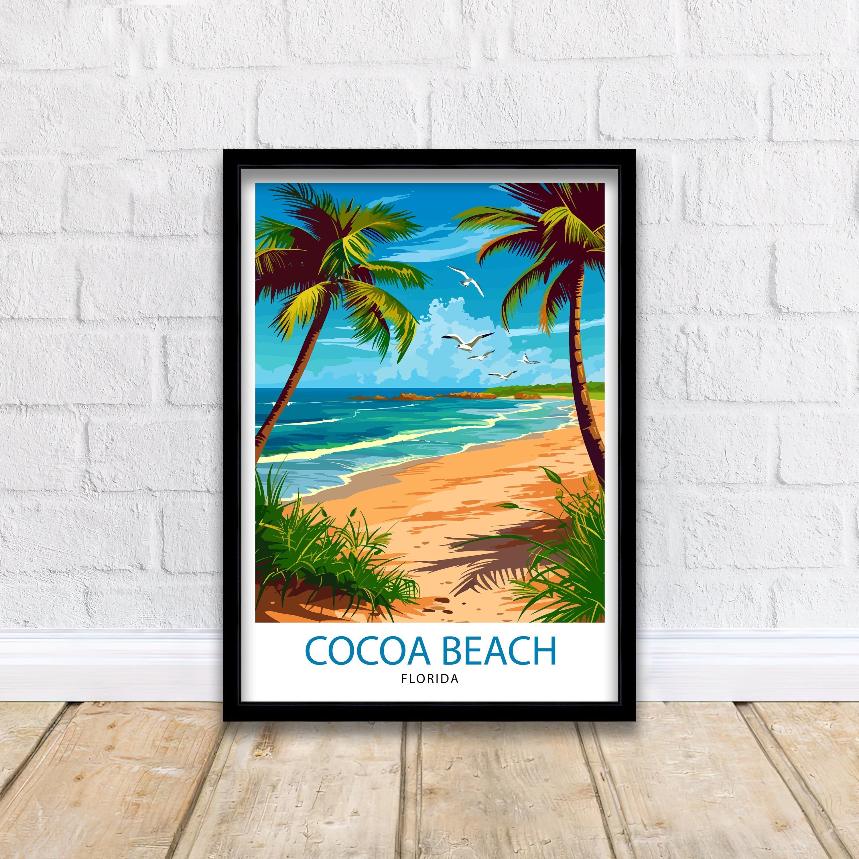 Cocoa Beach Florida Print| Surfing Paradise Art Space Coast Poster Florida Beach Wall Decor Atlantic Ocean Illustration Coastal Town Artwork