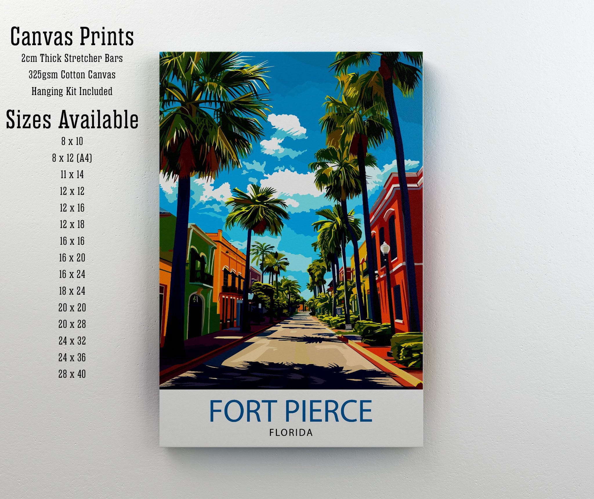 Fort Pierce Florida Print| Treasure Coast Art Sunrise City Poster Florida Coastal Wall Decor Indian River Illustration St Lucie County