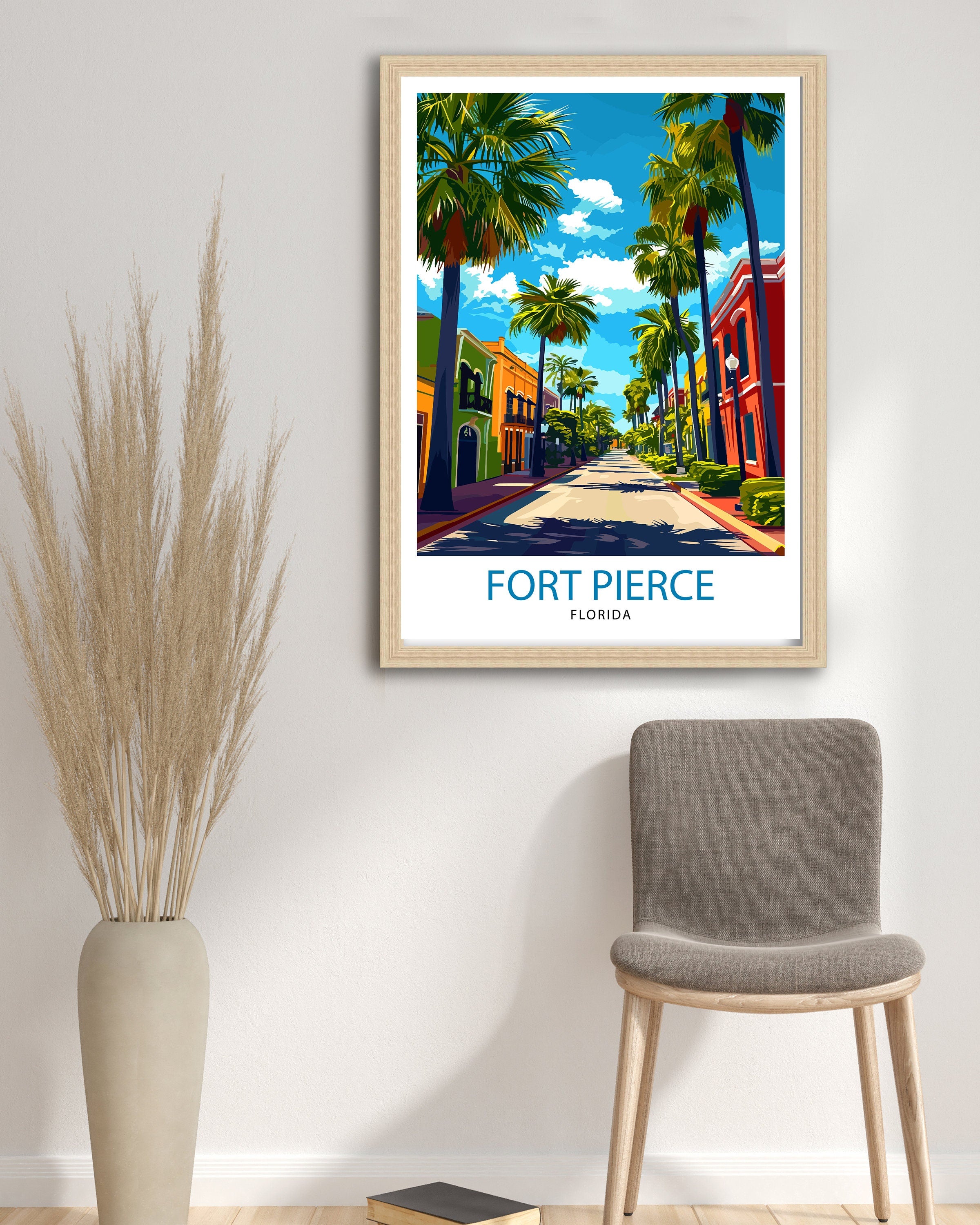 Fort Pierce Florida Print| Treasure Coast Art Sunrise City Poster Florida Coastal Wall Decor Indian River Illustration St Lucie County