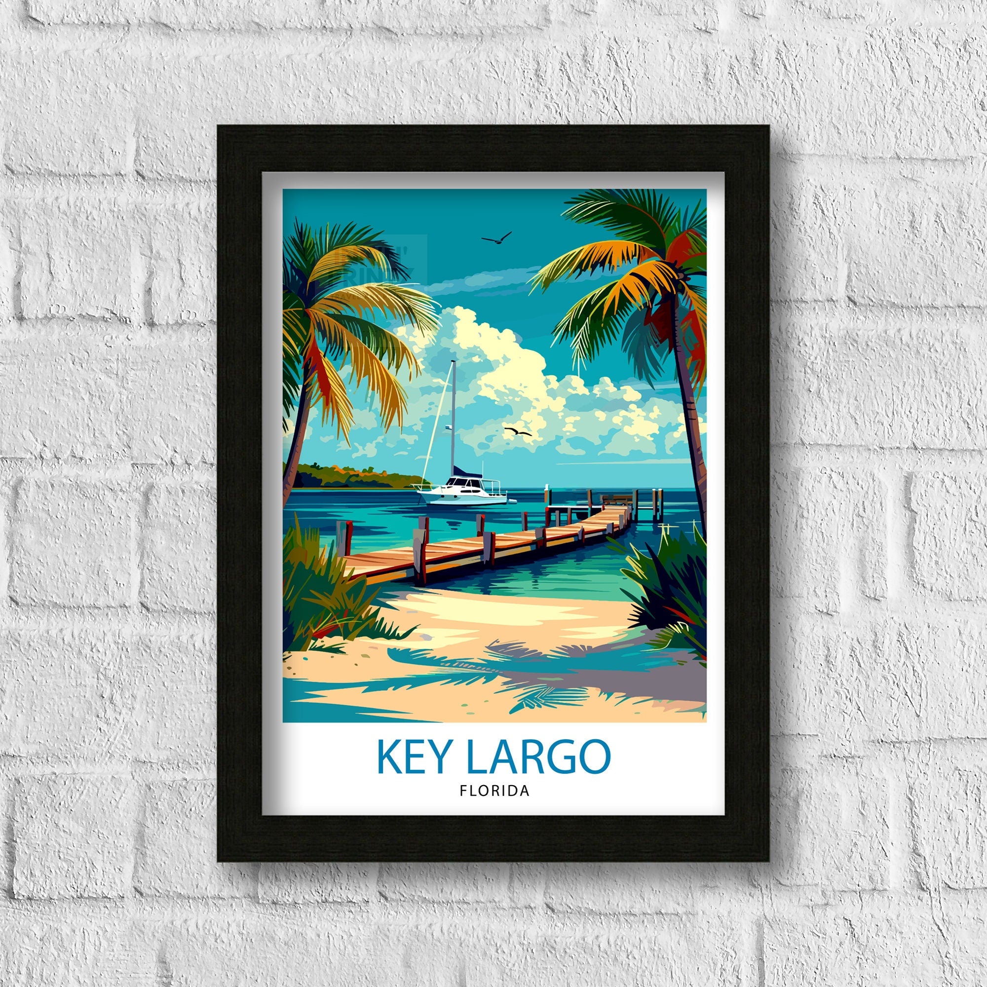 Key Largo Florida Print| Gateway to the Keys Art Coral Reef Poster Tropical Paradise Wall Decor Florida Keys Illustration Island Escape