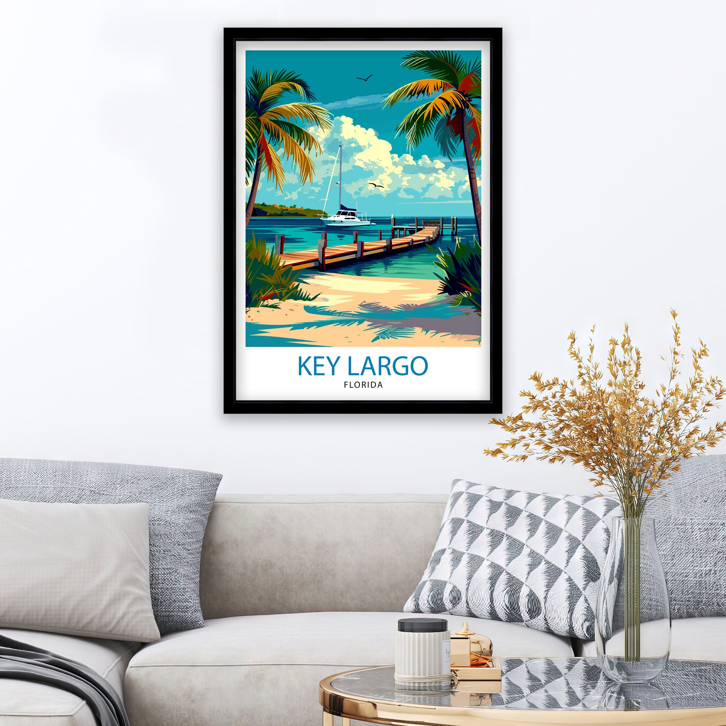 Key Largo Florida Print| Gateway to the Keys Art Coral Reef Poster Tropical Paradise Wall Decor Florida Keys Illustration Island Escape