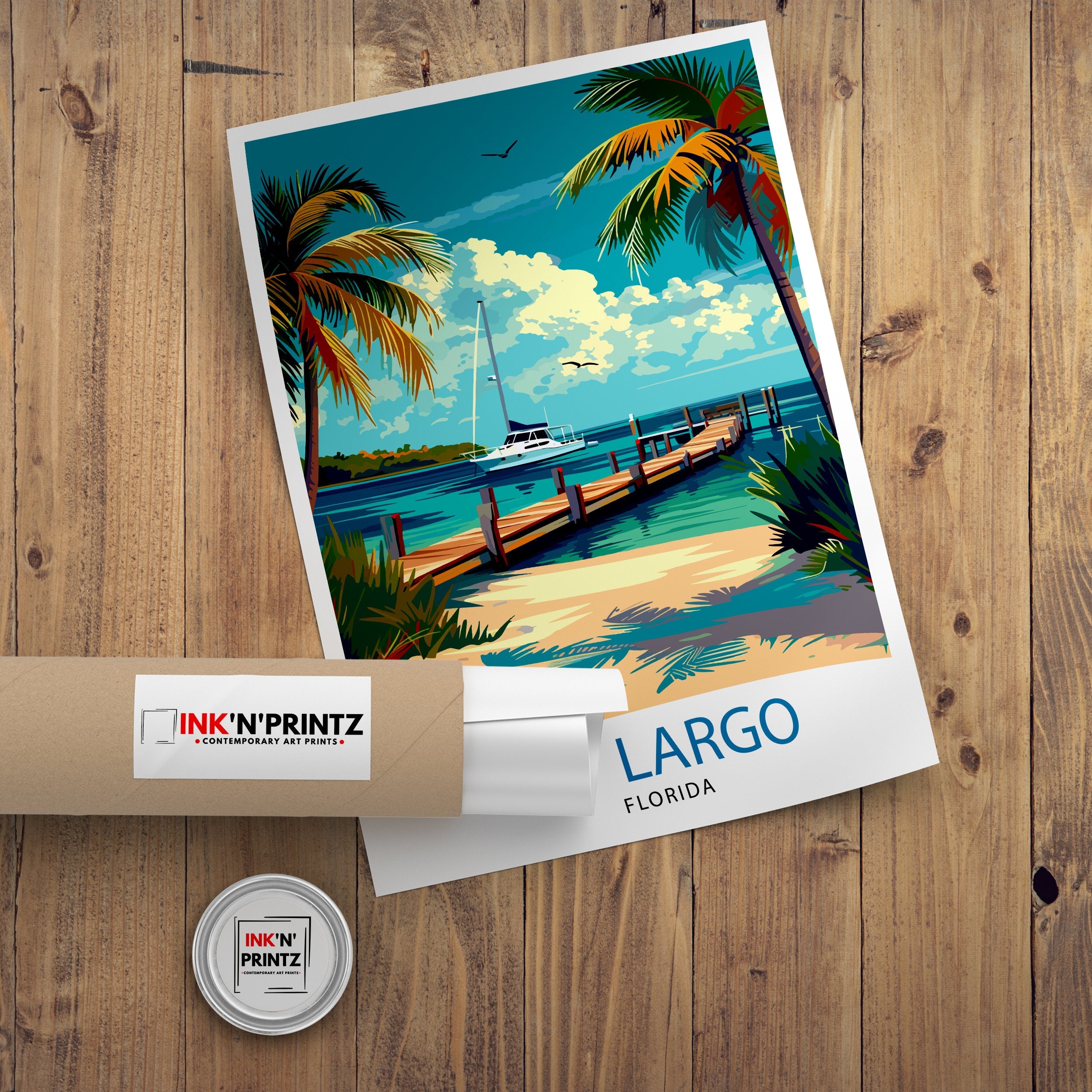 Key Largo Florida Print| Gateway to the Keys Art Coral Reef Poster Tropical Paradise Wall Decor Florida Keys Illustration Island Escape