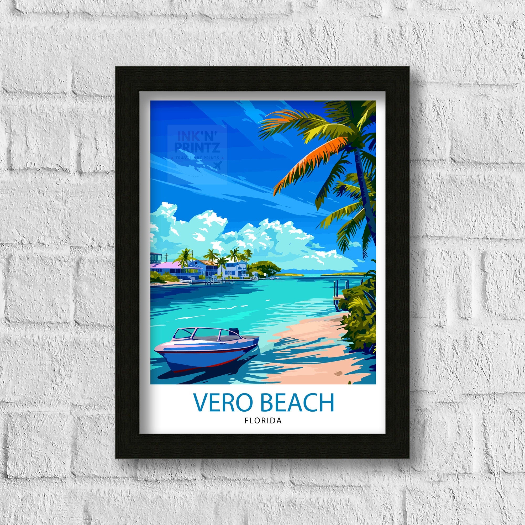 Vero Beach Florida Print| Treasure Coast Art Seaside Town Poster Florida Beach Wall Decor Indian River Lagoon Illustration Coastal Paradise