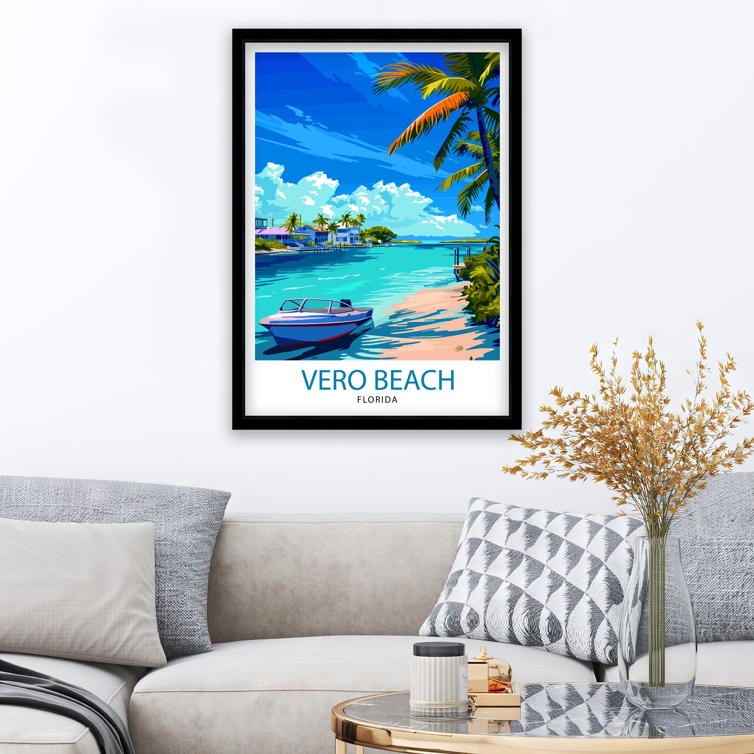 Vero Beach Florida Print| Treasure Coast Art Seaside Town Poster Florida Beach Wall Decor Indian River Lagoon Illustration Coastal Paradise