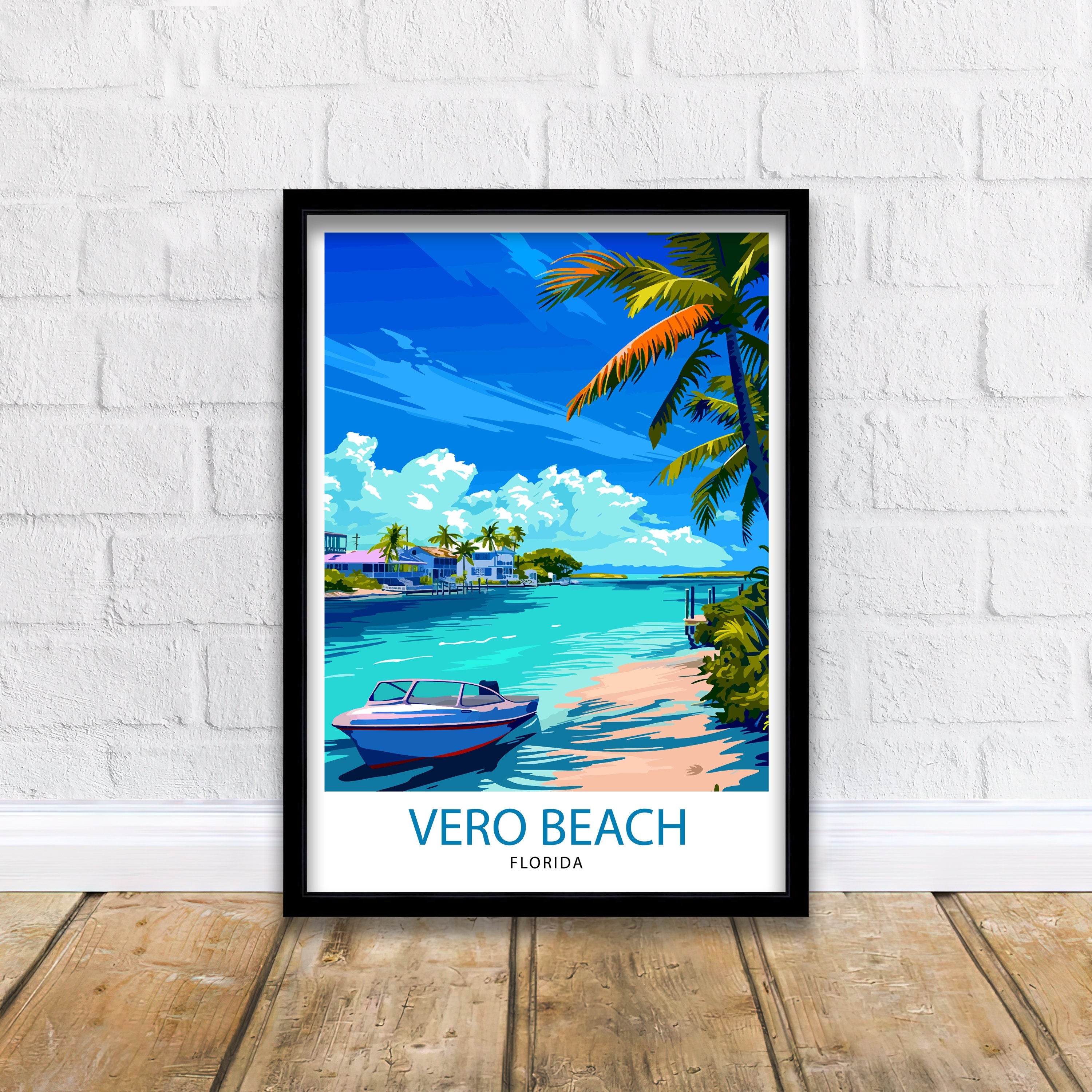 Vero Beach Florida Print| Treasure Coast Art Seaside Town Poster Florida Beach Wall Decor Indian River Lagoon Illustration Coastal Paradise