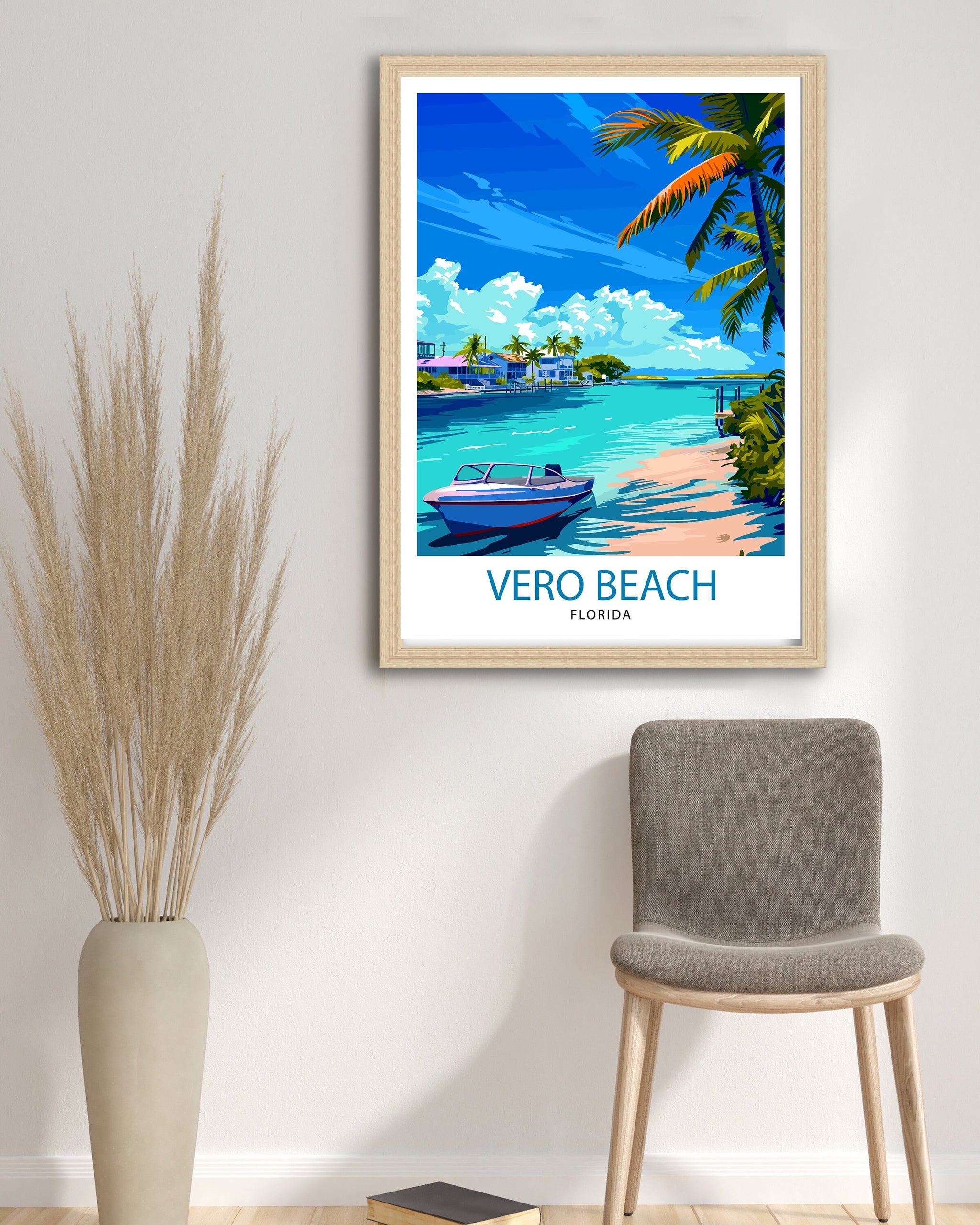 Vero Beach Florida Print| Treasure Coast Art Seaside Town Poster Florida Beach Wall Decor Indian River Lagoon Illustration Coastal Paradise