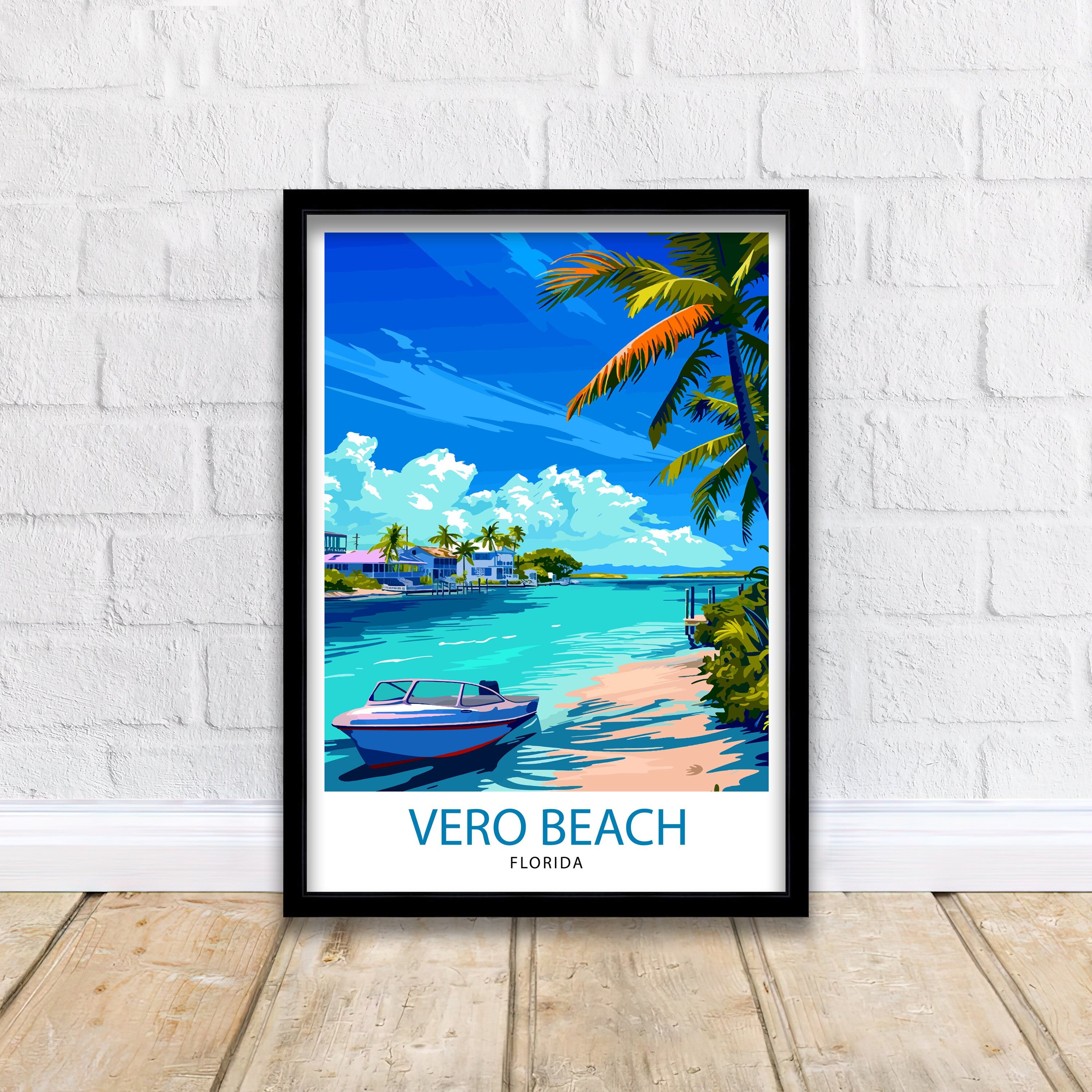 Vero Beach Florida Print| Treasure Coast Art Seaside Town Poster Florida Beach Wall Decor Indian River Lagoon Illustration Coastal Paradise