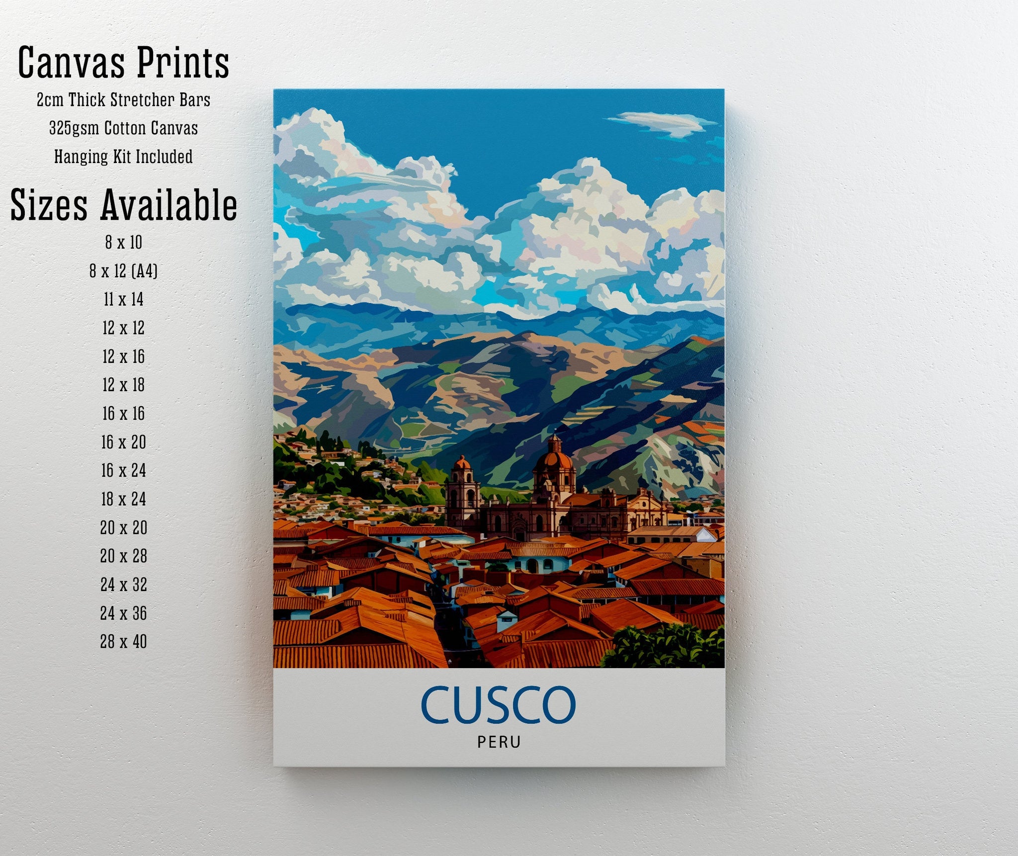 Cusco Peru Travel Print Ancient Inca Capital Art Andean Cityscape Poster Peruvian Culture Wall Decor Sacred Valley Illustration