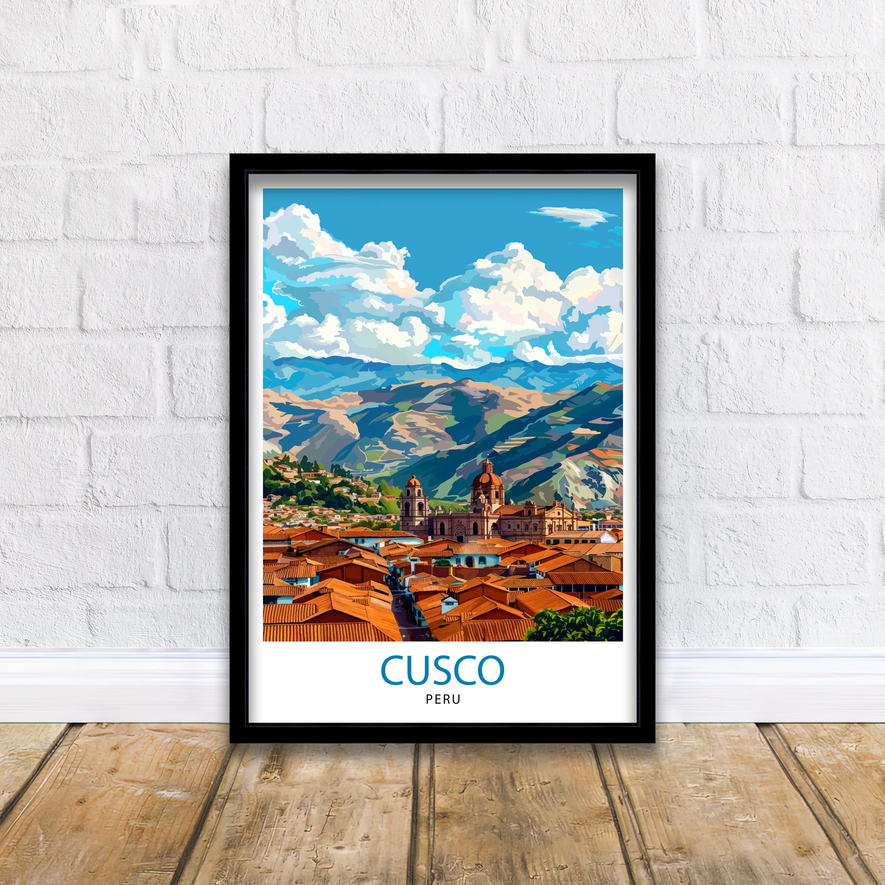 Cusco Peru Travel Print Ancient Inca Capital Art Andean Cityscape Poster Peruvian Culture Wall Decor Sacred Valley Illustration