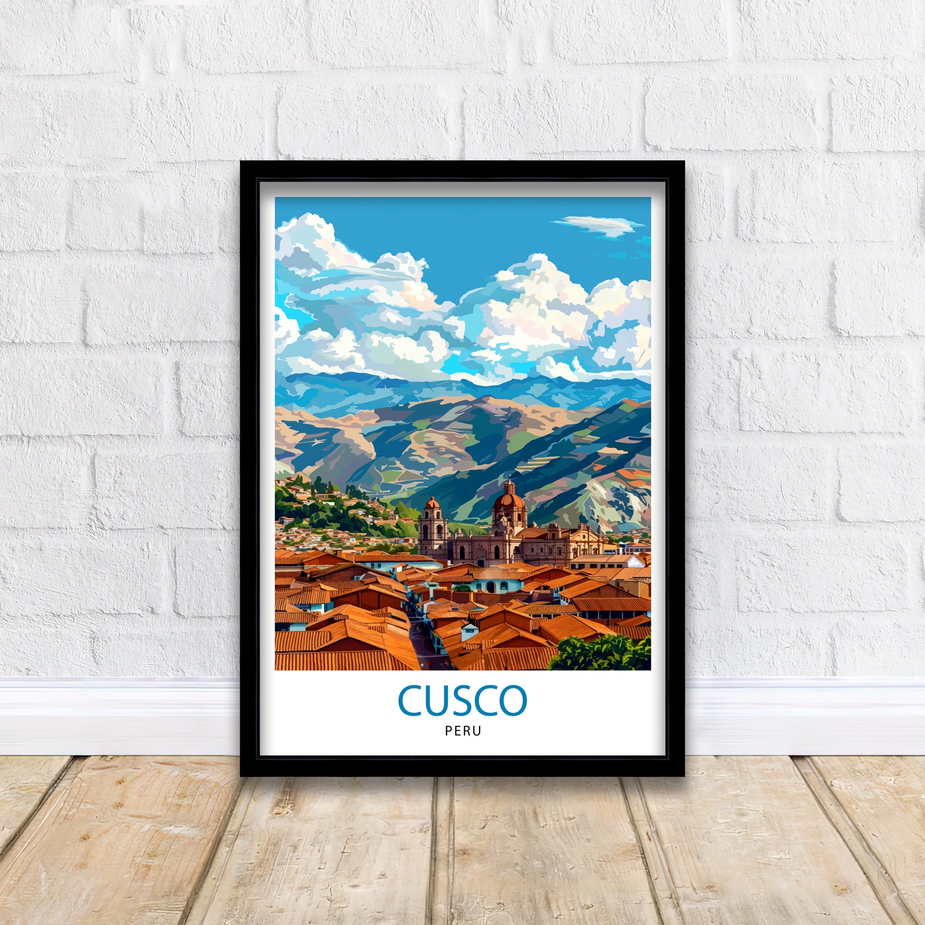 Cusco Peru Travel Print Ancient Inca Capital Art Andean Cityscape Poster Peruvian Culture Wall Decor Sacred Valley Illustration