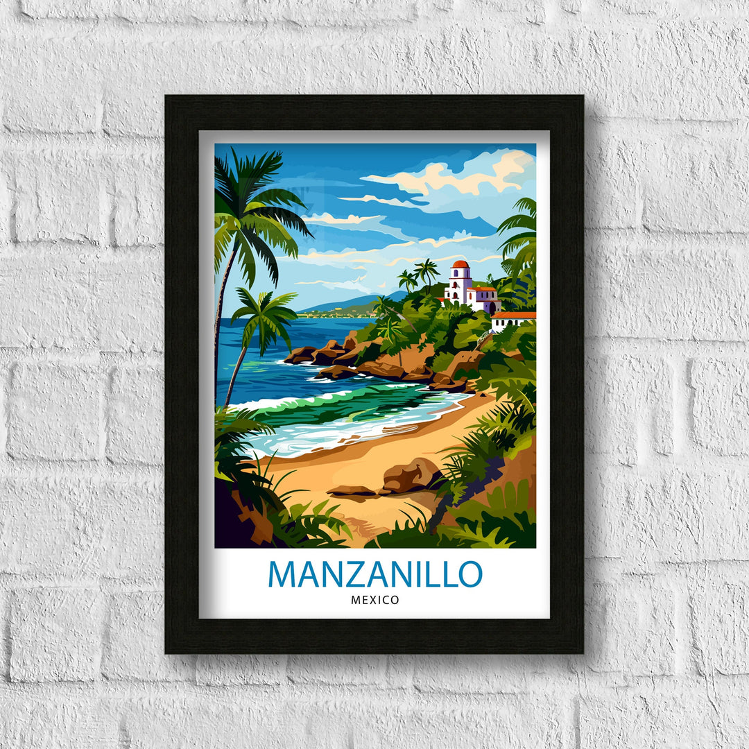 Manzanillo Mexico Travel Poster Tropical Paradise Art Mexican Beach Resort Poster Pacific Coast