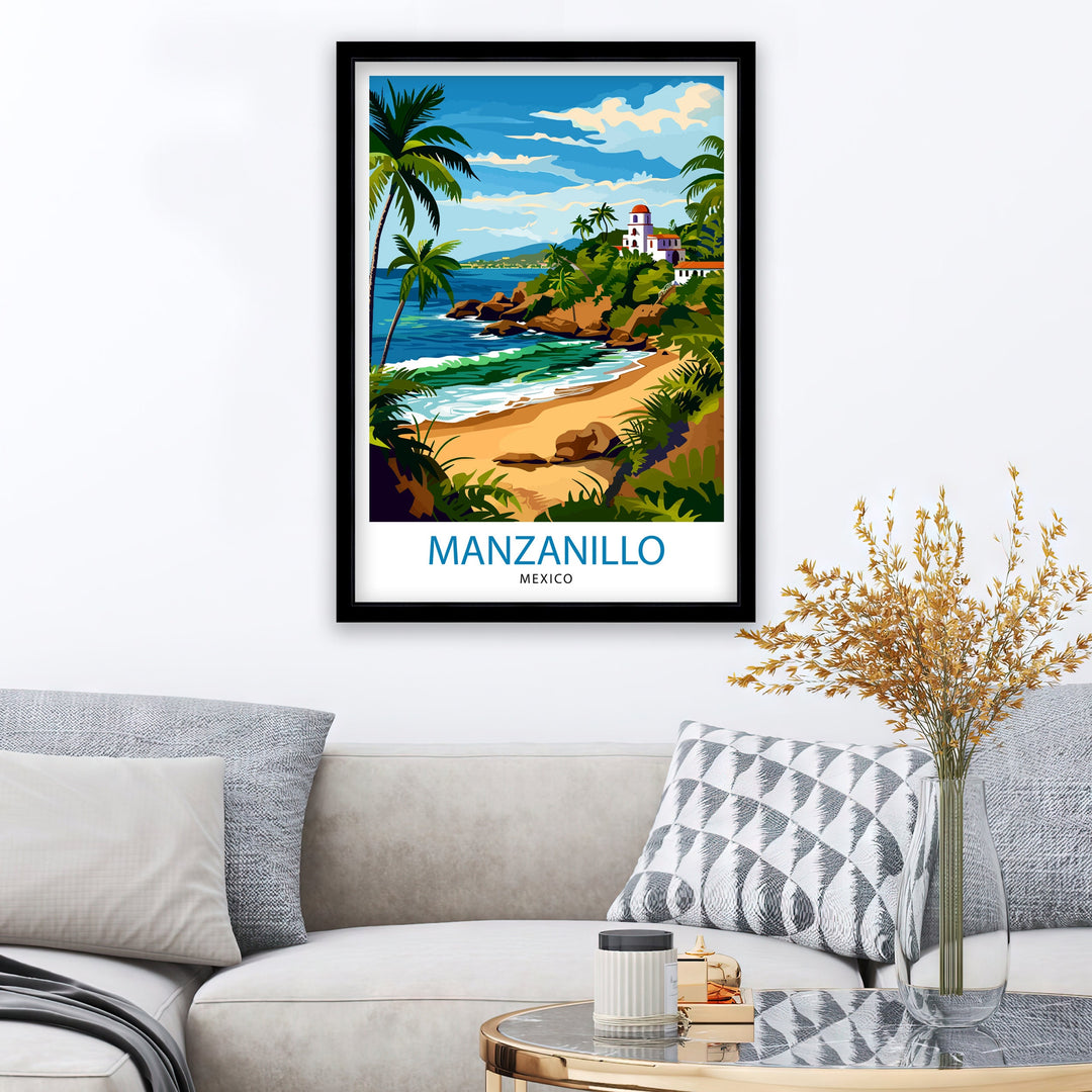 Manzanillo Mexico Travel Poster Tropical Paradise Art Mexican Beach Resort Poster Pacific Coast