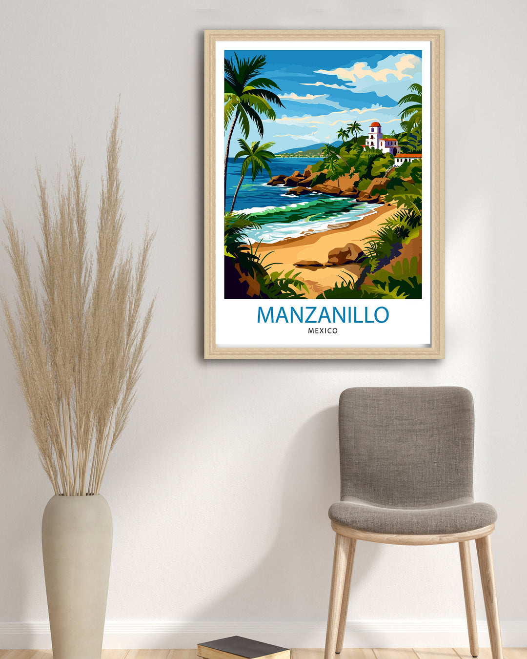 Manzanillo Mexico Travel Poster Tropical Paradise Art Mexican Beach Resort Poster Pacific Coast