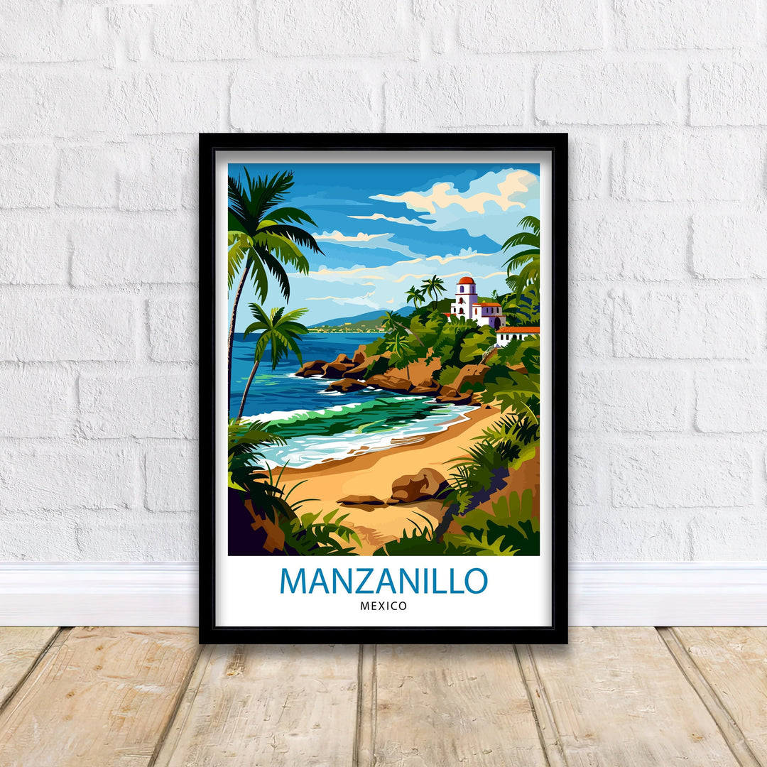 Manzanillo Mexico Travel Poster Tropical Paradise Art Mexican Beach Resort Poster Pacific Coast