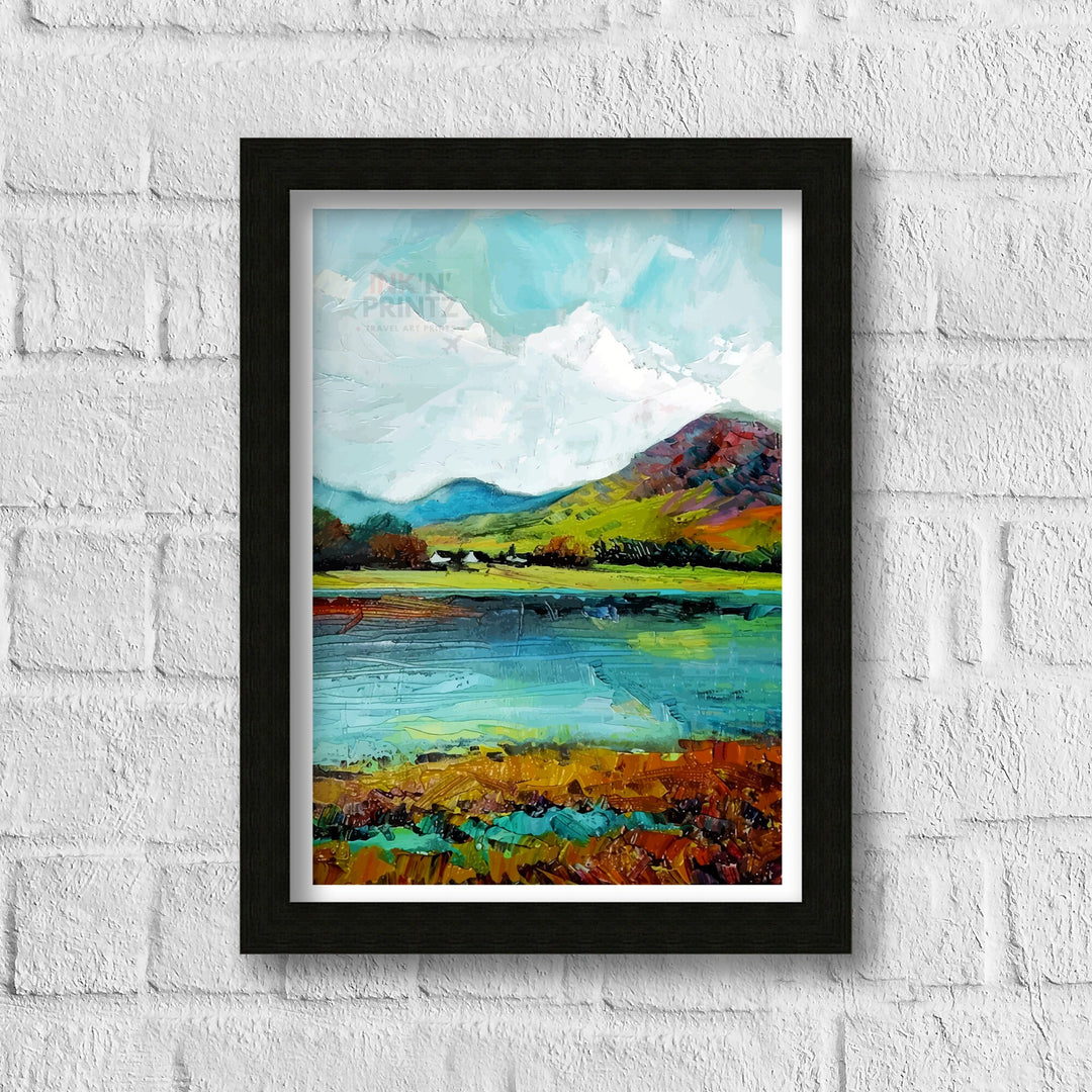 Catbells Lake District Abstract Art Poster English Countryside Essence Lake District Watercolor Poster UK Nature