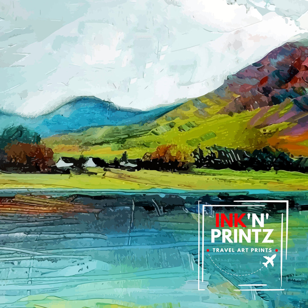 Catbells Lake District Abstract Art Poster English Countryside Essence Lake District Watercolor Poster UK Nature