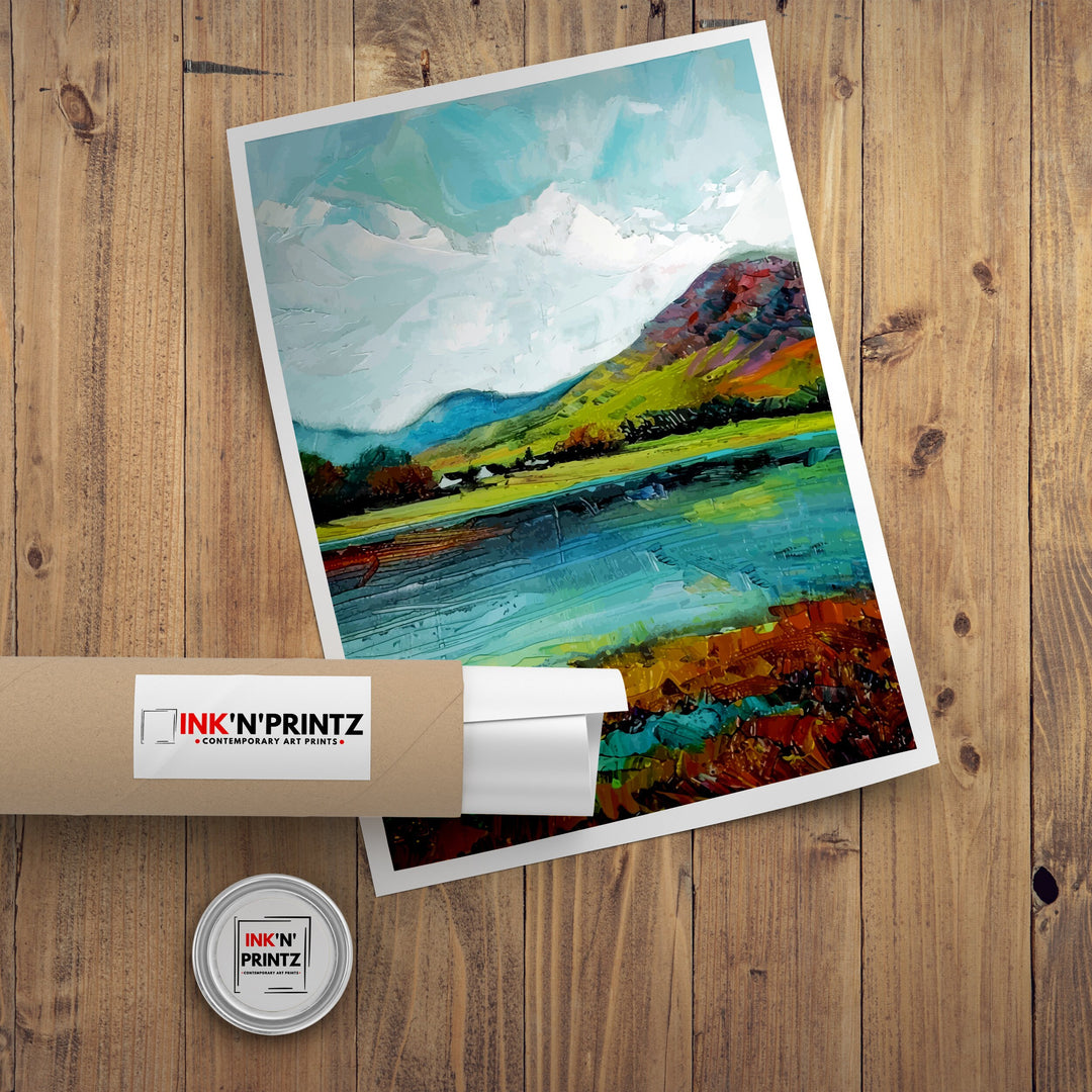 Catbells Lake District Abstract Art Poster English Countryside Essence Lake District Watercolor Poster UK Nature