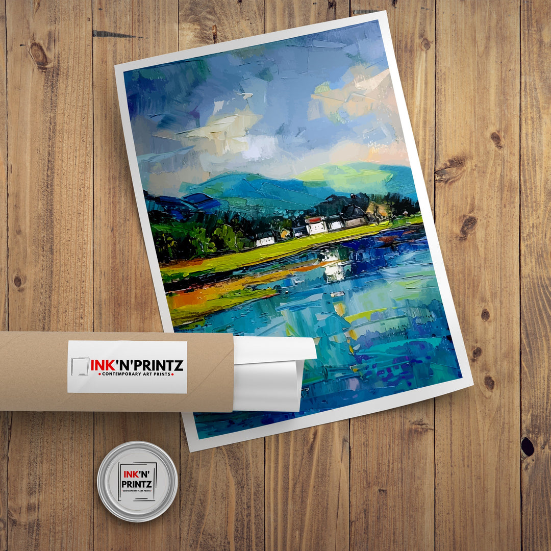 Keswick Lake District Abstract Art Poster Cumbrian Town Essence Modern Landscape Poster UK Countryside