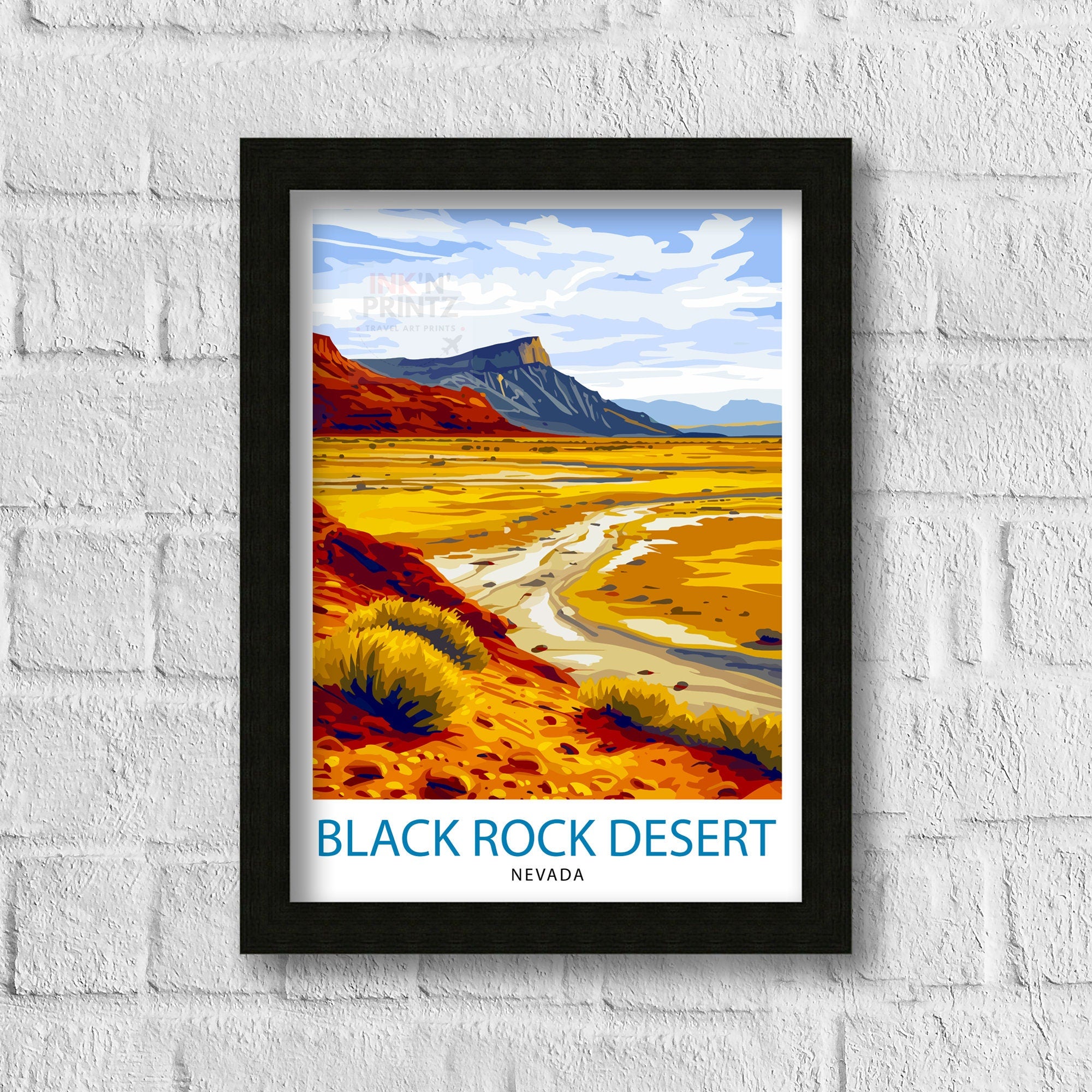 Black Rock Desert Nevada Print| Playa Landscape Art Nevada Wilderness Wall Decor American Desert Illustration Unique Terrain Artwork