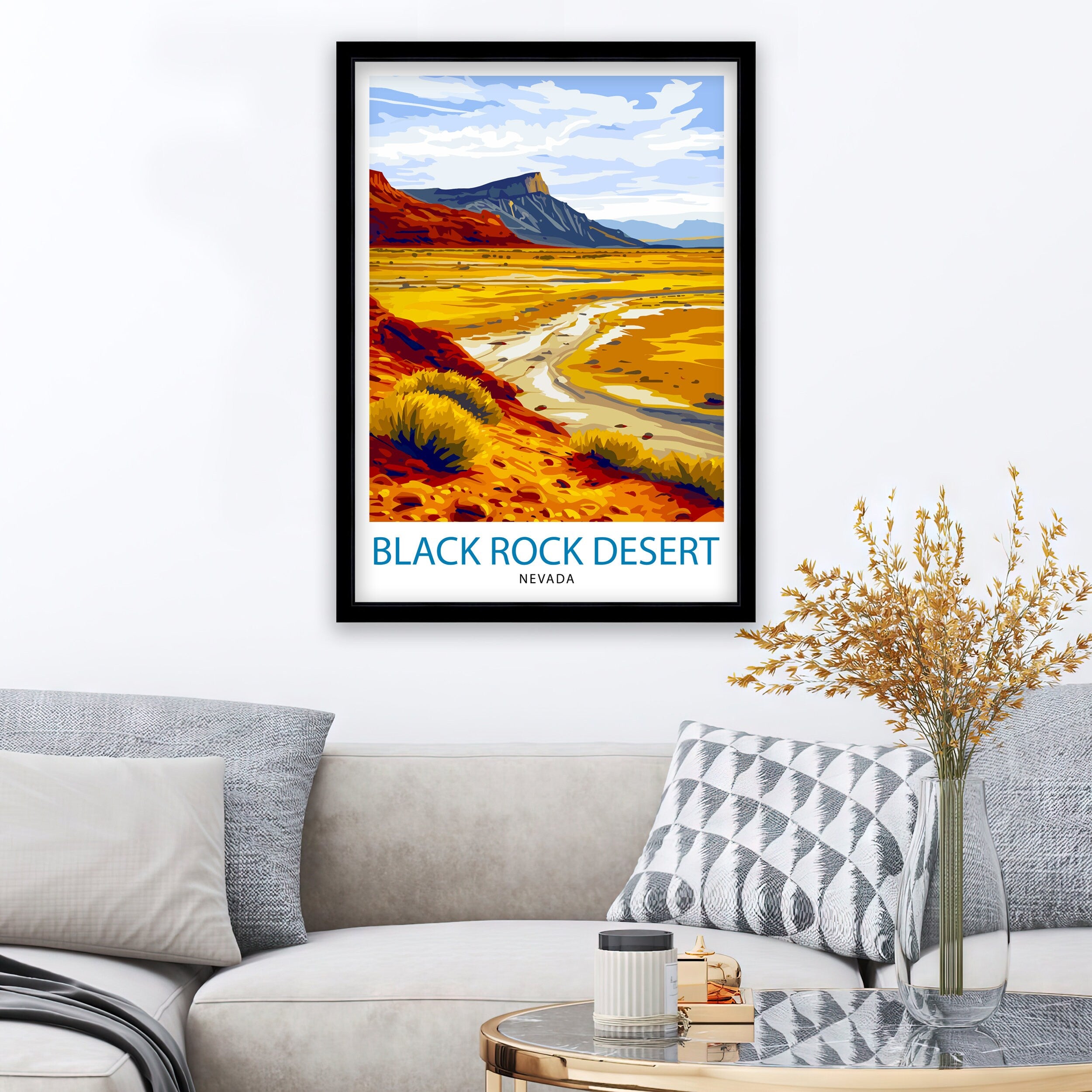 Black Rock Desert Nevada Print| Playa Landscape Art Nevada Wilderness Wall Decor American Desert Illustration Unique Terrain Artwork
