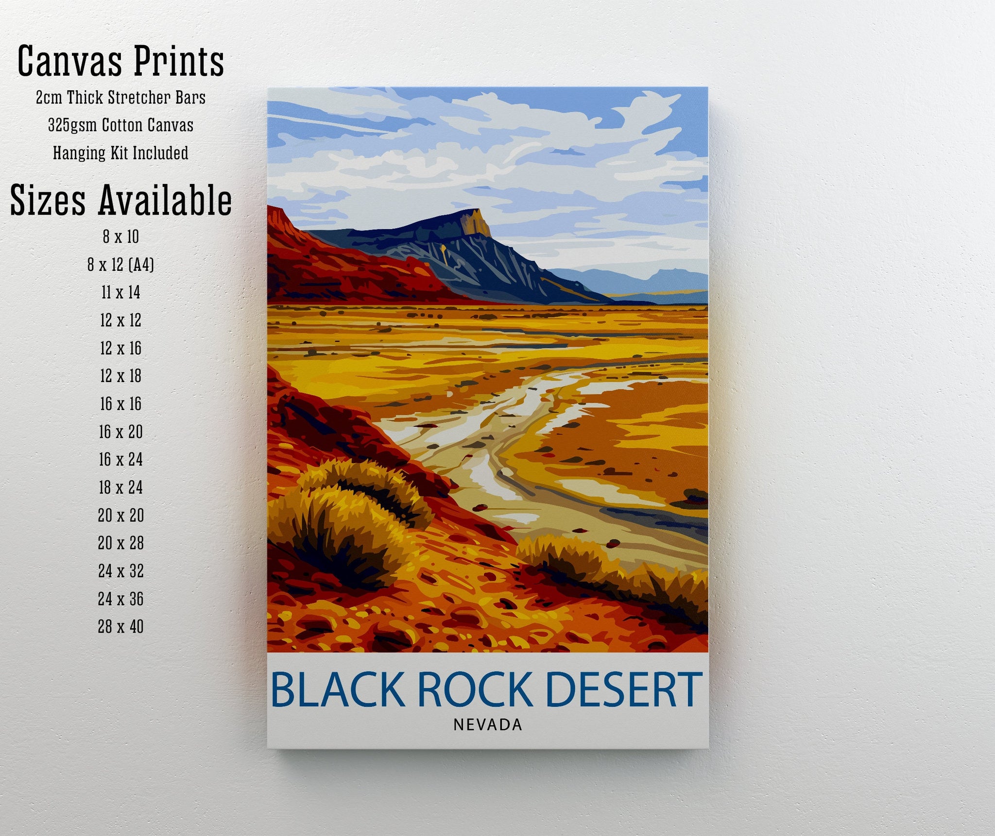 Black Rock Desert Nevada Print| Playa Landscape Art Nevada Wilderness Wall Decor American Desert Illustration Unique Terrain Artwork