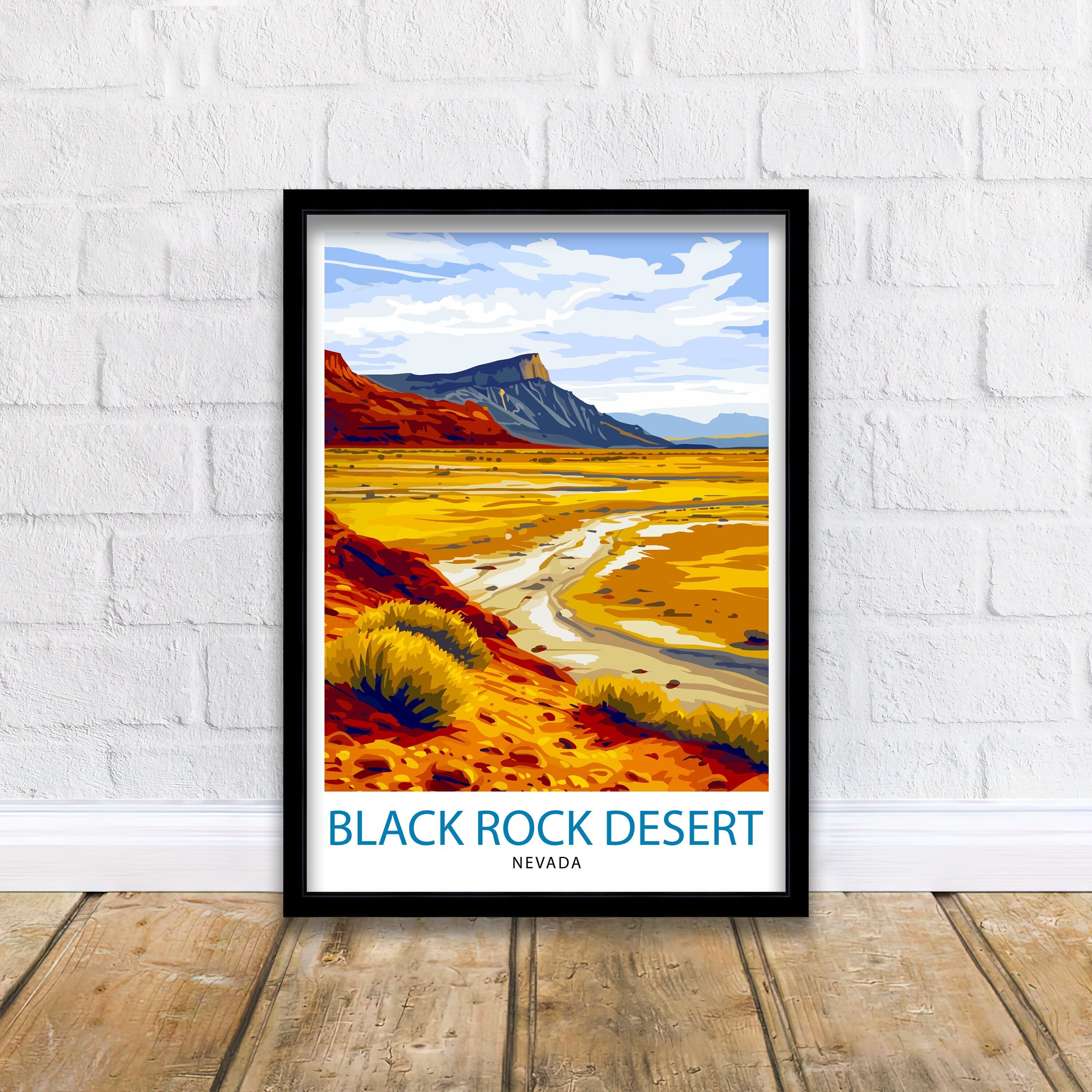 Black Rock Desert Nevada Print| Playa Landscape Art Nevada Wilderness Wall Decor American Desert Illustration Unique Terrain Artwork