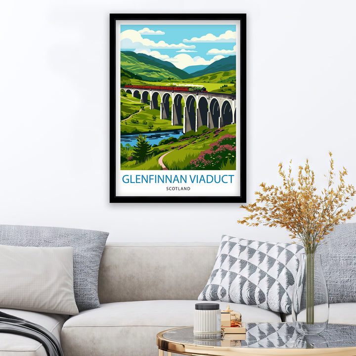 Glenfinnan Viaduct Travel Poster Scottish Highlands Art Iconic Railway Bridge Poster Scotland Landscape