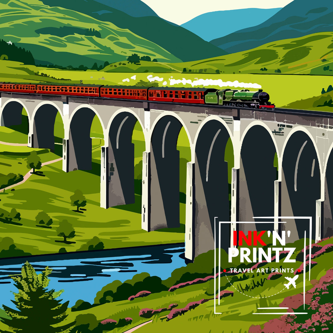 Glenfinnan Viaduct Travel Poster Scottish Highlands Art Iconic Railway Bridge Poster Scotland Landscape