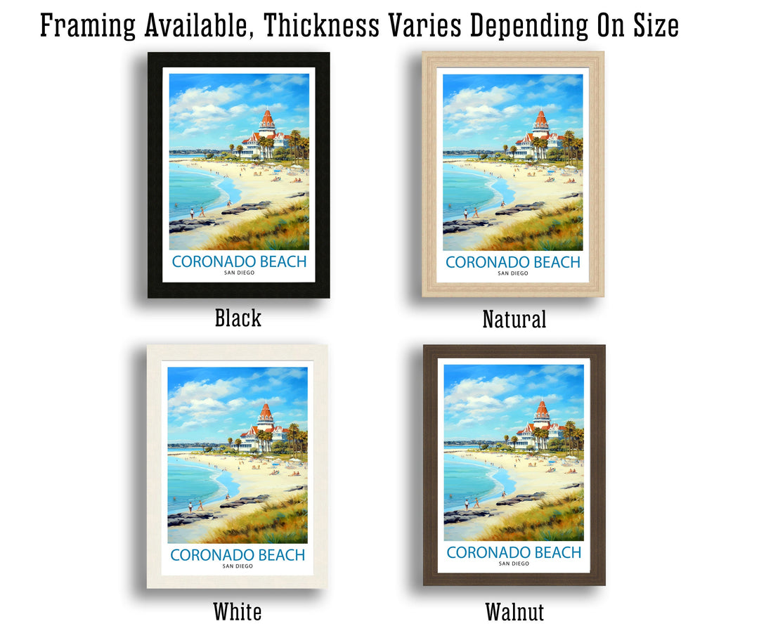 Coronado Beach California Travel Poster Sandy Shores Art Pacific Ocean View Poster San Diego Coastline