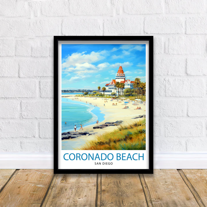 Coronado Beach California Travel Poster Sandy Shores Art Pacific Ocean View Poster San Diego Coastline