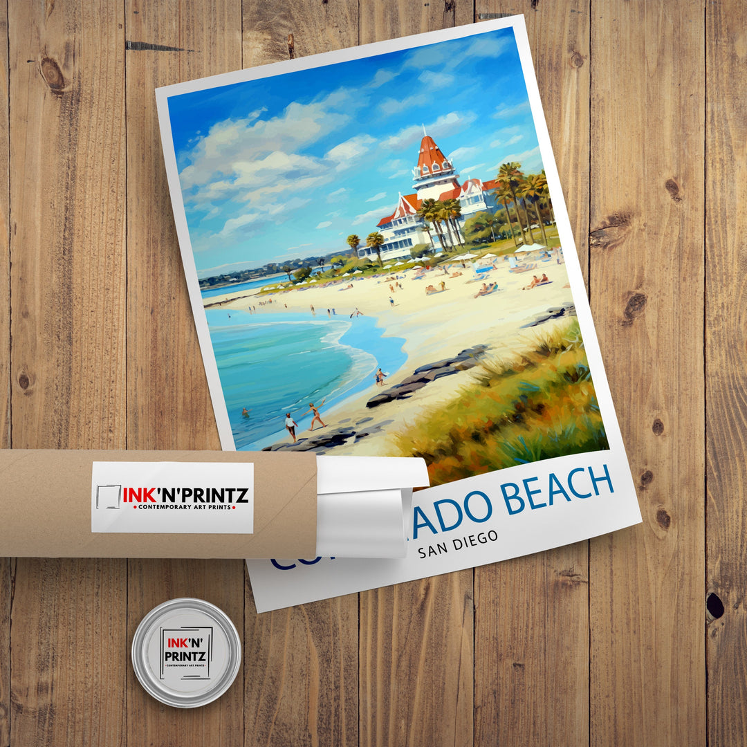 Coronado Beach California Travel Poster Sandy Shores Art Pacific Ocean View Poster San Diego Coastline