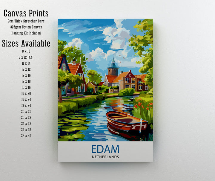 Edam Netherlands Travel Poster Charming Dutch Village Art Cheese Market Poster Historic Canal