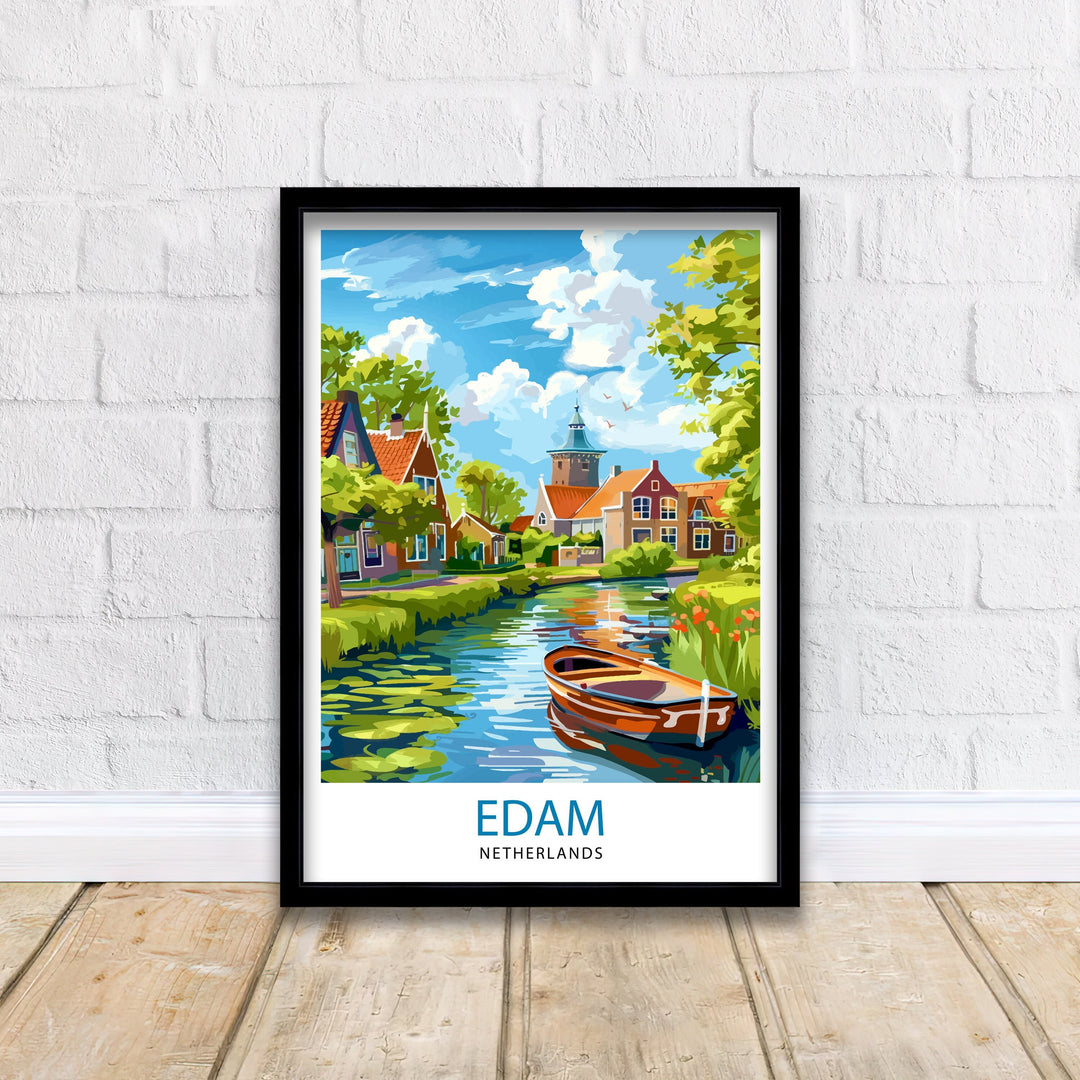 Edam Netherlands Travel Poster Charming Dutch Village Art Cheese Market Poster Historic Canal