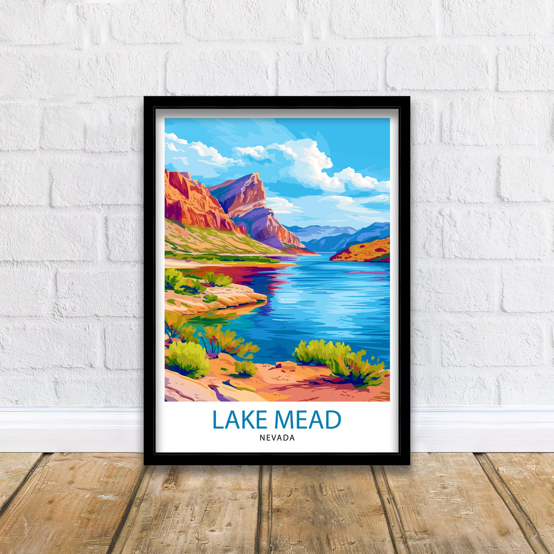 Lake Mead Nevada Poster Desert Reservoir Art Hoover Dam Poster Recreational Area