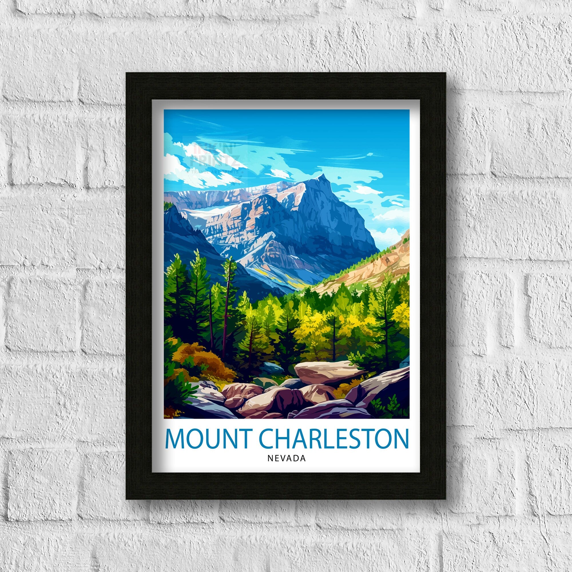 Mount Charleston Nevada Print Alpine Wilderness Art Spring Mountains Poster Nevada Hiking Wall Decor Forest Retreat Illustration