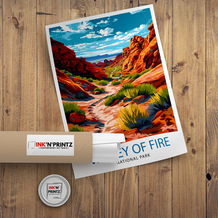 Valley of Fire State Park Poster Nevada Desert Art Vibrant Landscape Poster Ancient Rock Formations