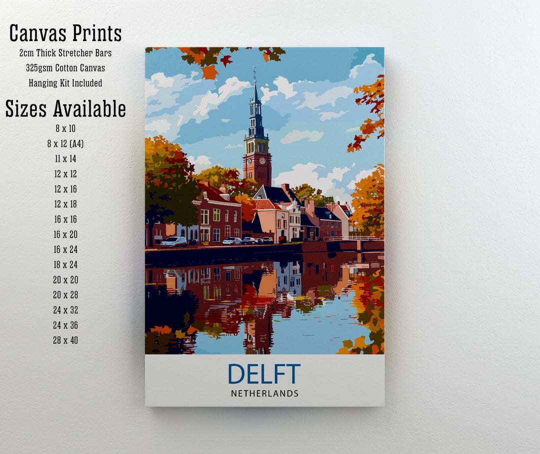 Delft Netherlands Travel Poster Historic City Art Blue Pottery Poster Dutch Canal