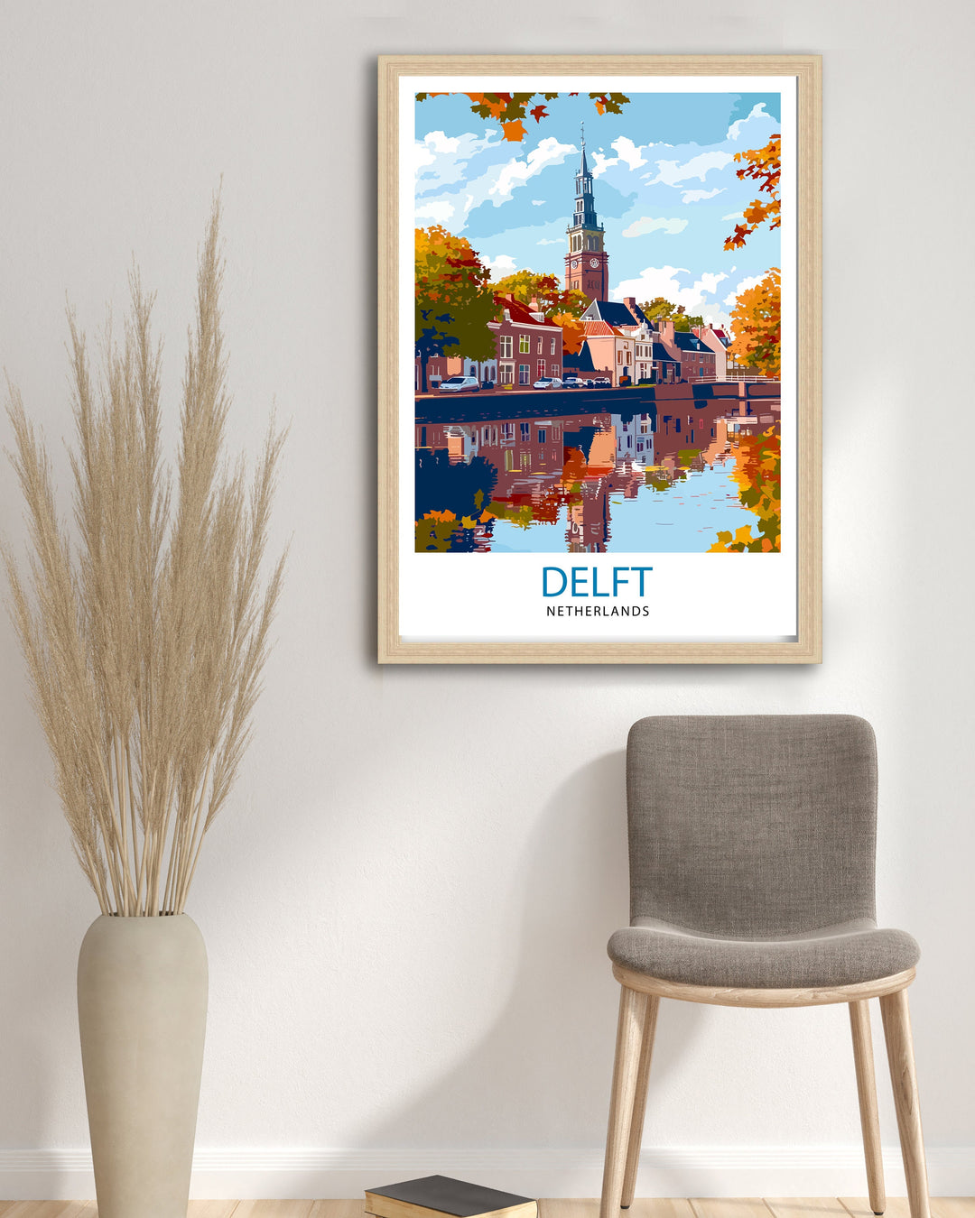 Delft Netherlands Travel Poster Historic City Art Blue Pottery Poster Dutch Canal