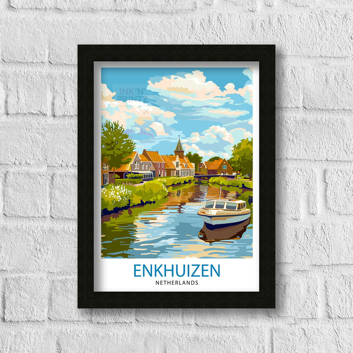 Enkhuizen Netherlands Travel Poster Dutch Harbor Town Art Historic Seaport Poster Nautical Heritage