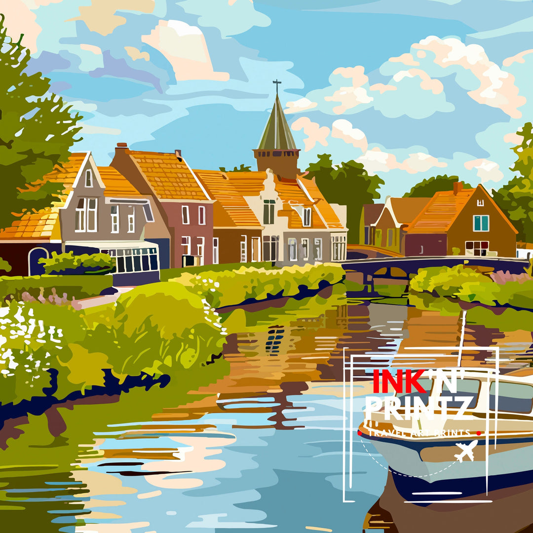 Enkhuizen Netherlands Travel Poster Dutch Harbor Town Art Historic Seaport Poster Nautical Heritage