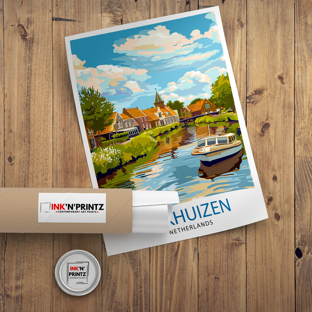 Enkhuizen Netherlands Travel Poster Dutch Harbor Town Art Historic Seaport Poster Nautical Heritage