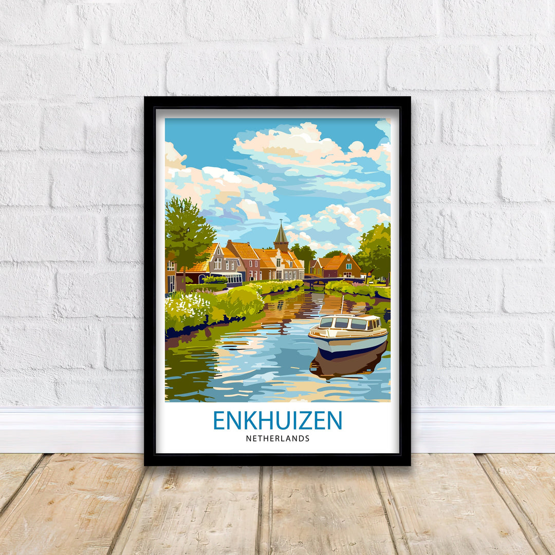 Enkhuizen Netherlands Travel Poster Dutch Harbor Town Art Historic Seaport Poster Nautical Heritage