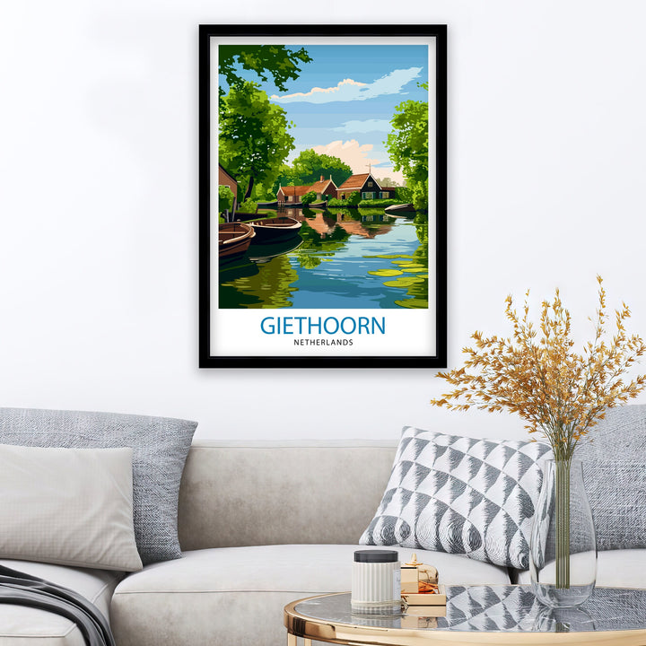 Giethoorn Netherlands Travel Poster Venice of the North Art Water Village Poster Dutch Canals