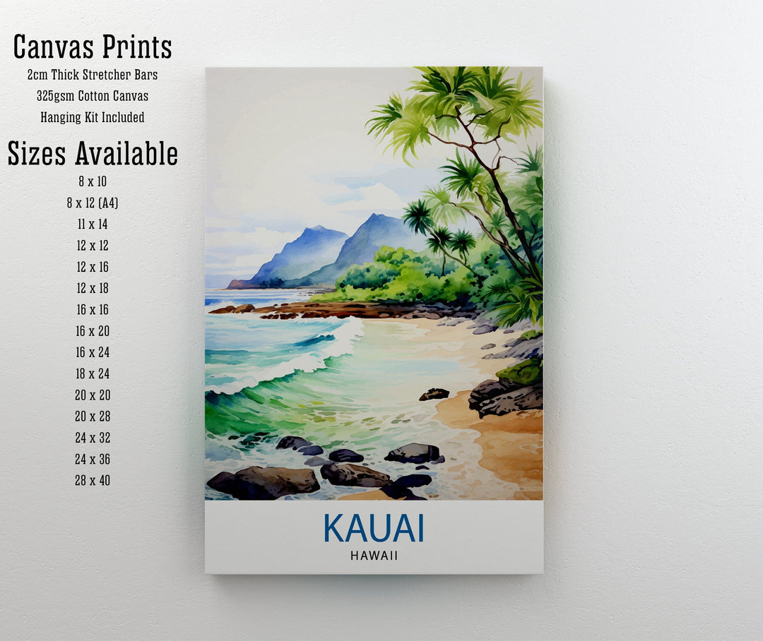 Kauai Hawaii Travel Poster Tropical Paradise Art Na Pali Coast Poster Garden Isle