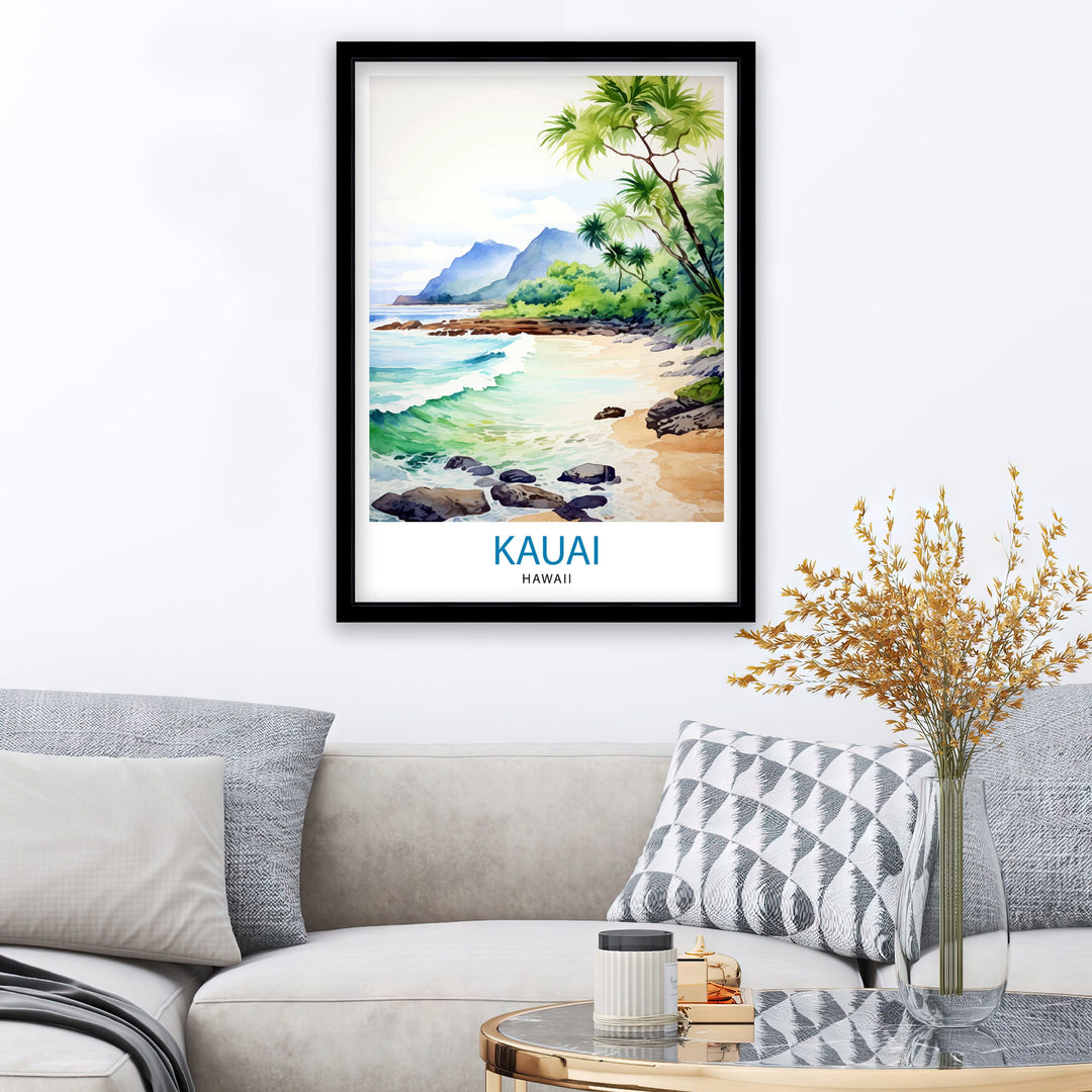 Kauai Hawaii Travel Poster Tropical Paradise Art Na Pali Coast Poster Garden Isle