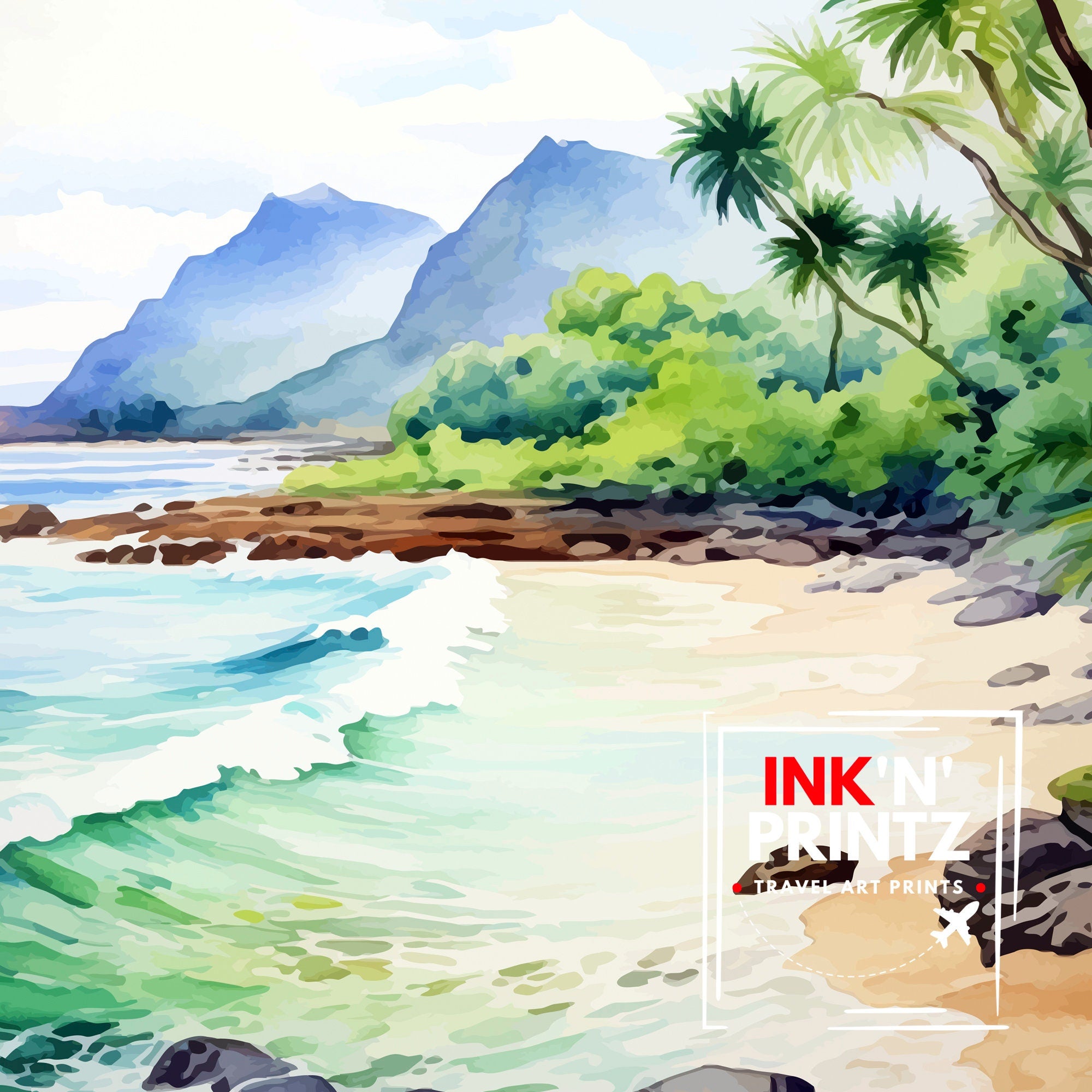 Kauai Hawaii Travel Poster Tropical Paradise Art Na Pali Coast Print Garden Isle Wall Decor Hawaiian Island Illustration Exotic Landscape