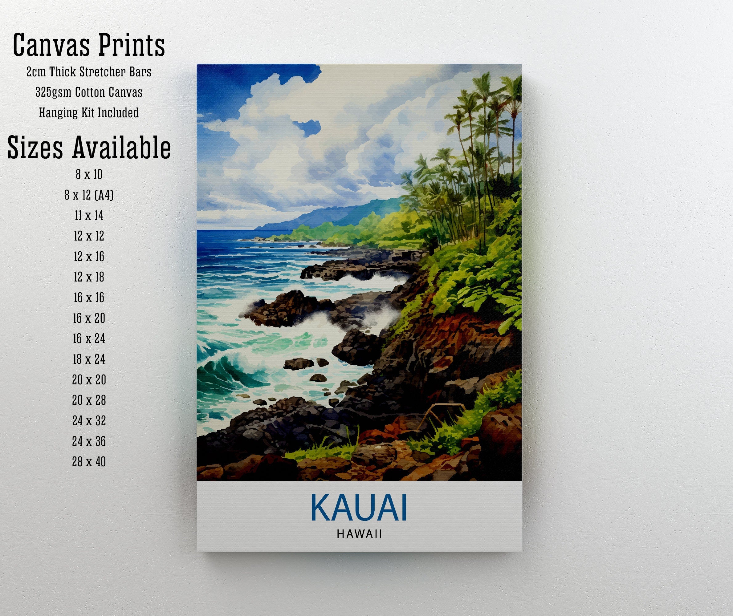 Kauai Hawaii Travel Poster Tropical Paradise Art Na Pali Coast Print Garden Isle Wall Decor Hawaiian Island Illustration Exotic Landscape