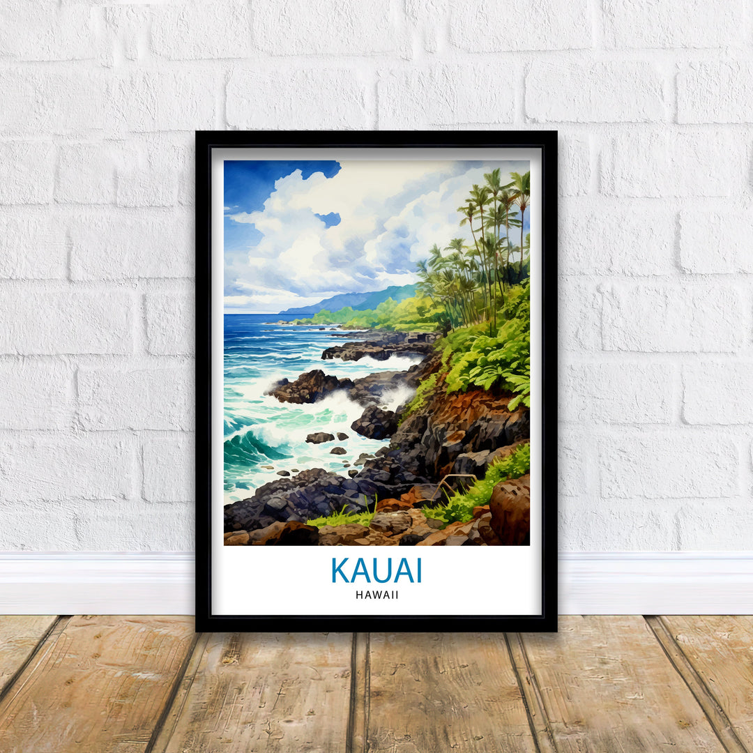 Kauai Hawaii Travel Poster Tropical Paradise Art Na Pali Coast Poster Garden Isle