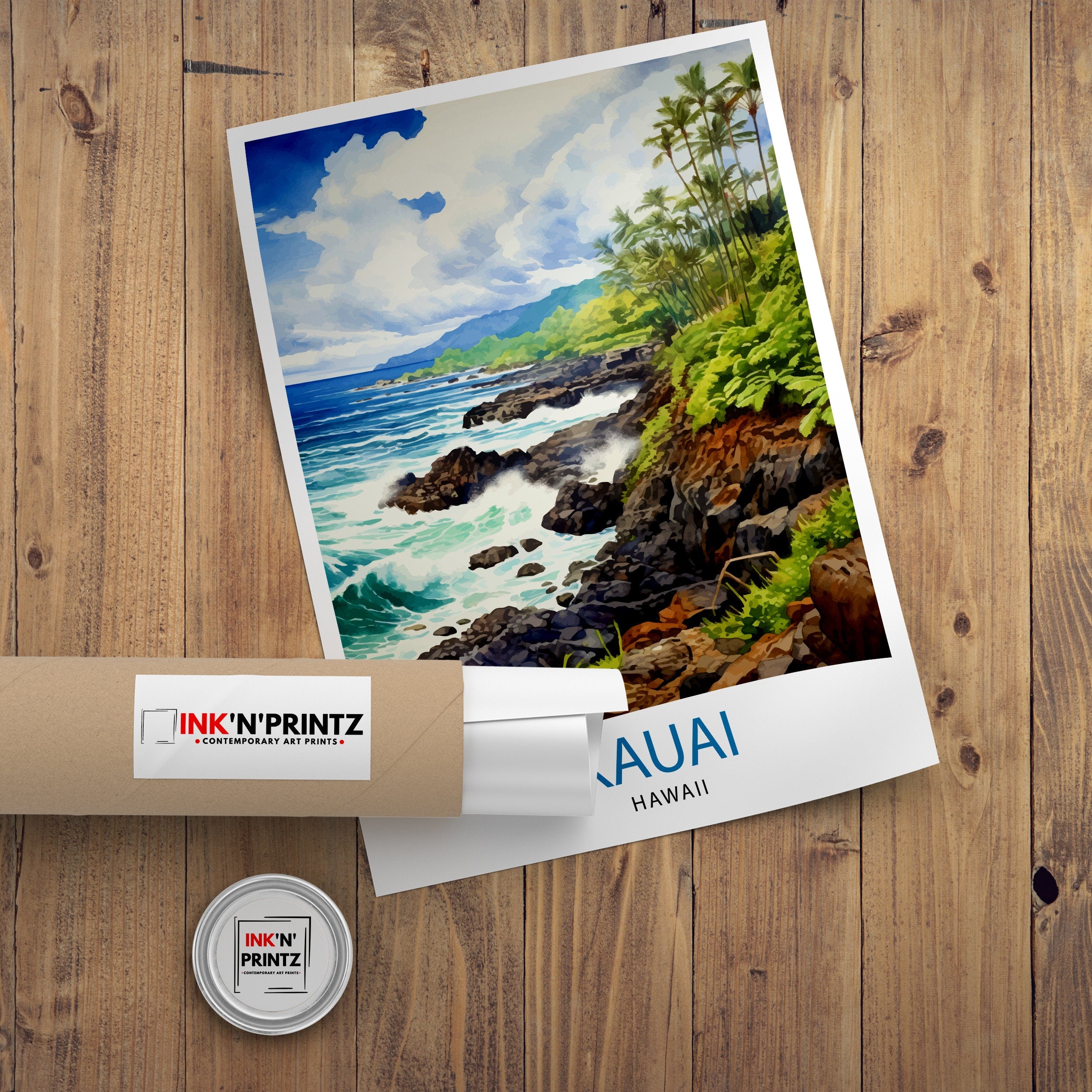 Kauai Hawaii Travel Poster Tropical Paradise Art Na Pali Coast Print Garden Isle Wall Decor Hawaiian Island Illustration Exotic Landscape